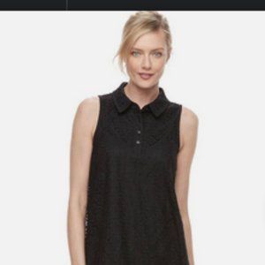 🏵️Dana Buchman Womens Collared Sleeveless Dress - Black Lace SZ 12 🎶